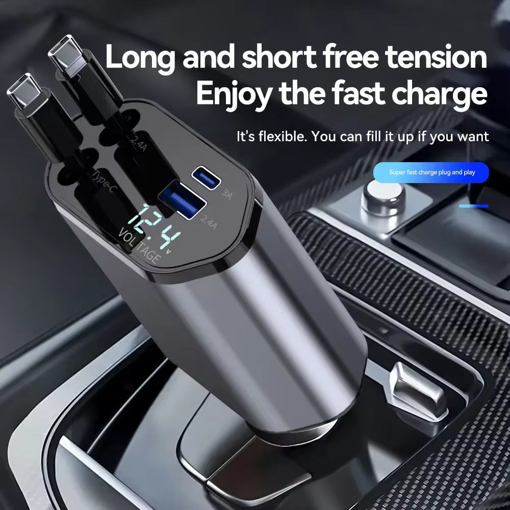 Chargeur Voiture 4-en-1 USB-C / USB-A avec Câbles Intégrés