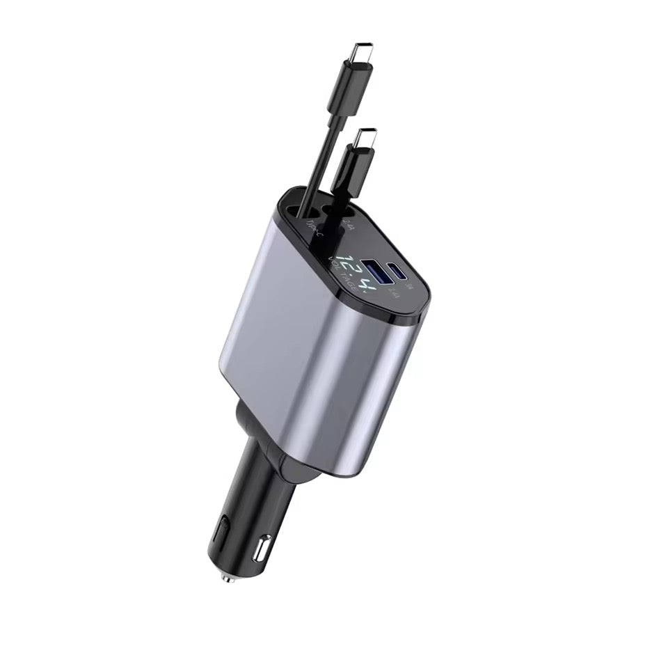 Chargeur Voiture 4-en-1 USB-C / USB-A avec Câbles Intégrés